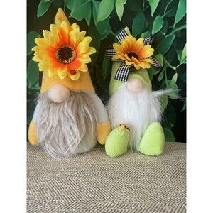 🎁 Pair of Gnome Dolls – Funny Small Plush – White, Green & Orange – Unused
